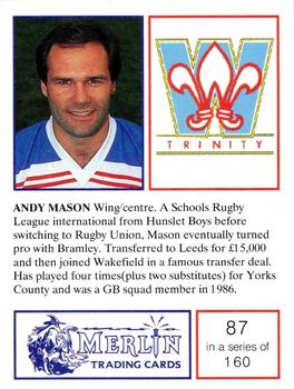 1991 Merlin Rugby League #87 Andy Mason Back